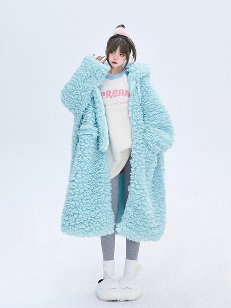 Junior's Warm Fluffy Long Hoodies for Women