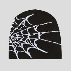 Gorro de punto Y2K con diseño de telaraña gótica