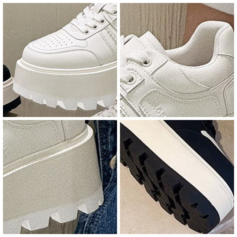 Women's 6cm Genuine Leather Platform Sneakers