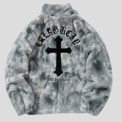 Unisex Cross Zip-Up Streetwear Faux Fur Jacket