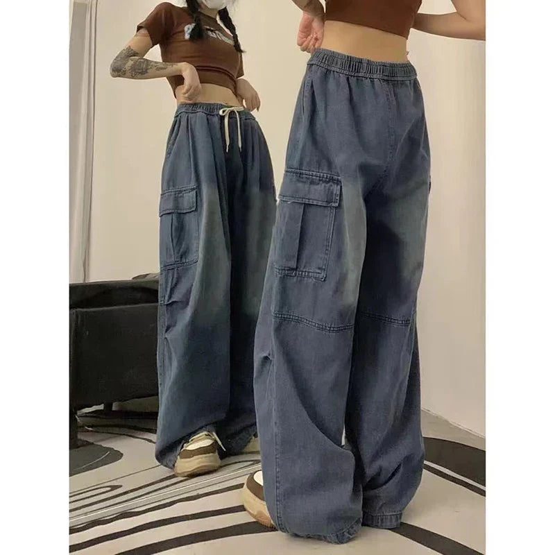 2000 Y2K Baggy Cargo Wide Leg Pants - Grunge Streetwear für Damen