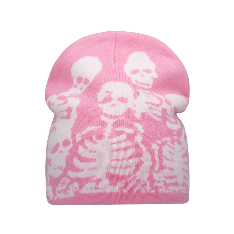 Gorros de punto con estampado de calavera Y2K, unisex, cálidos para el invierno