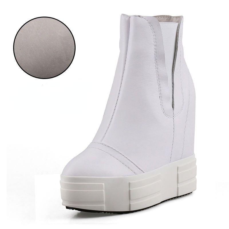 Botas de cuña con plataforma de cuero de 13 cm para mujer