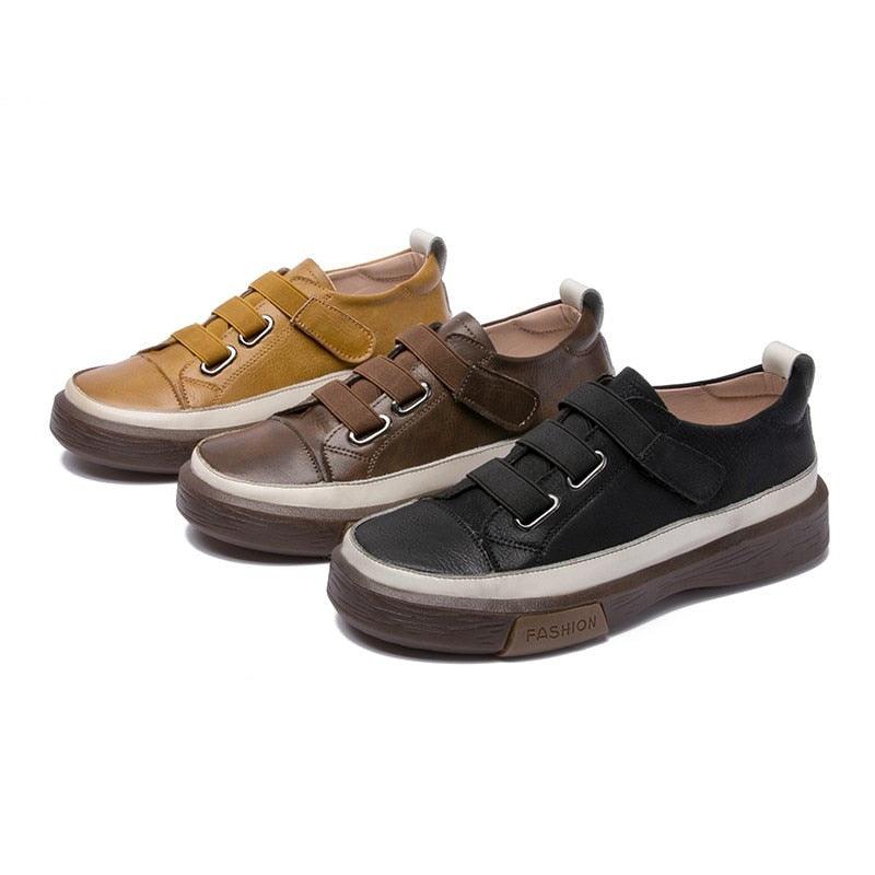 Hook & Loop Leather Sneakers for Women