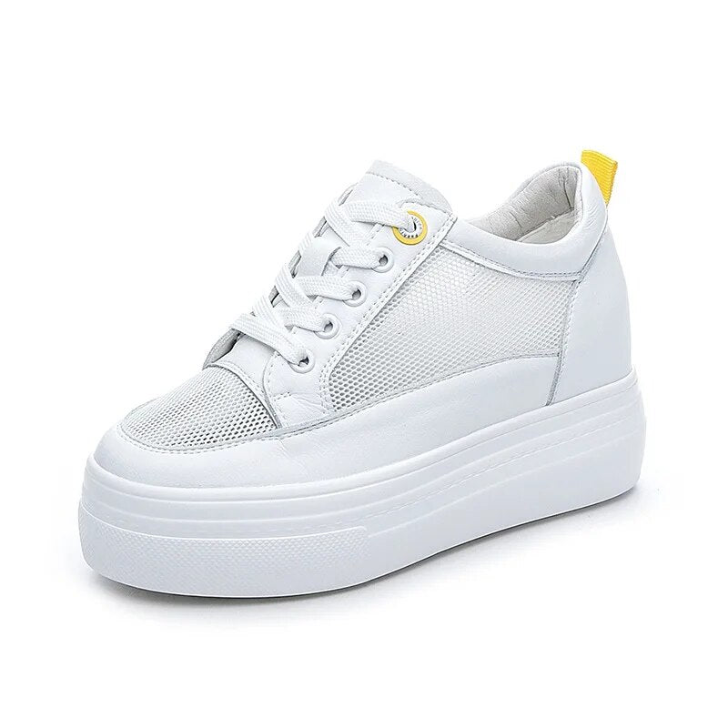 8 cm Plateau-Sneakers aus echtem Leder für Damen