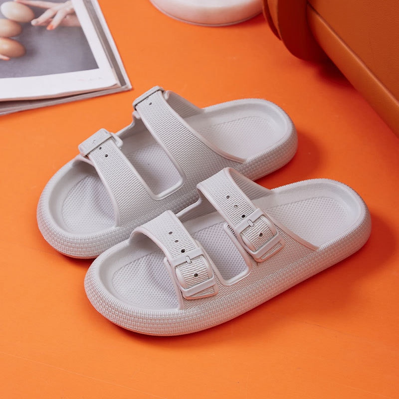 Two Strap Buckle Platform Slides for Women