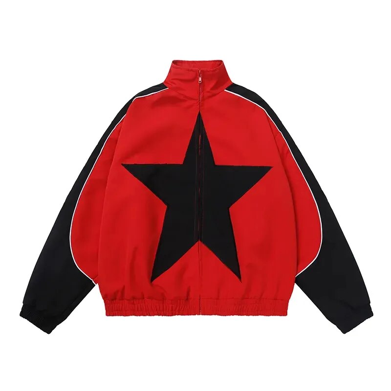 Chaqueta bomber unisex con parches de estrellas vintage