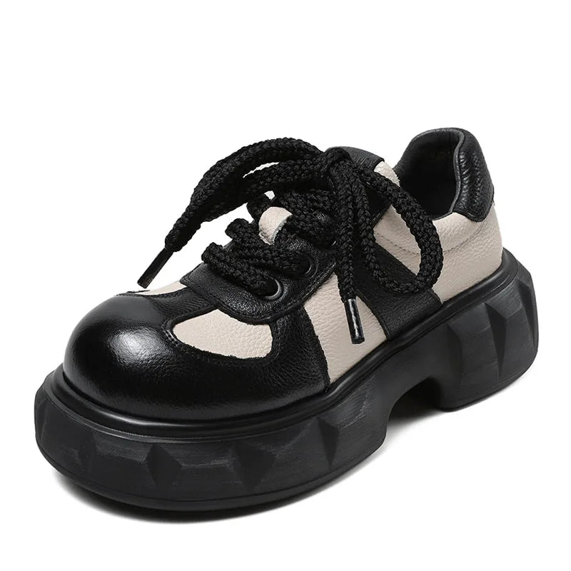 Retro Damen Sneakers - Mischfarben Leder Wedges