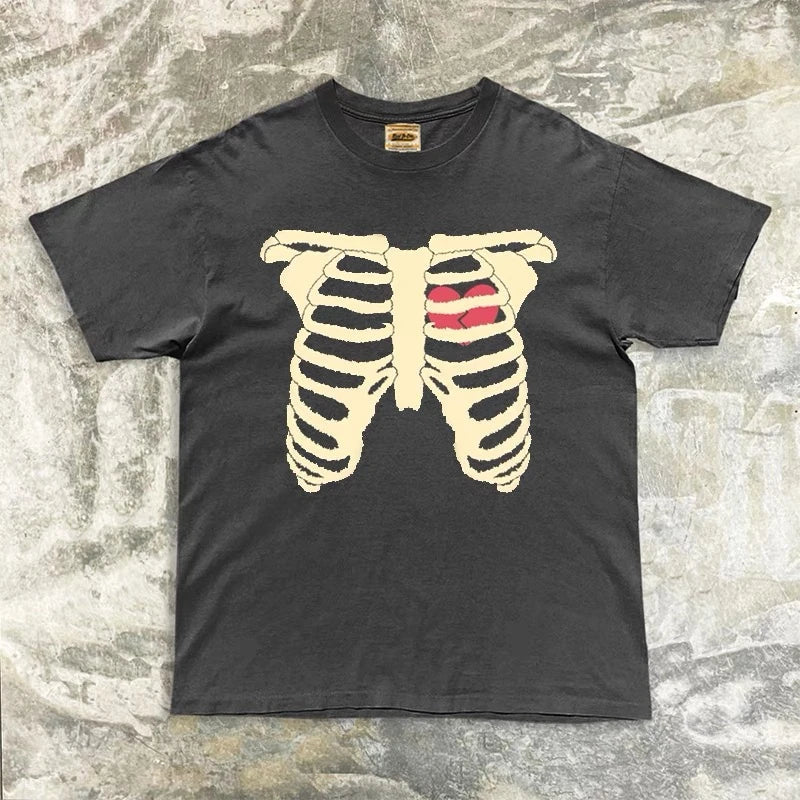 Camiseta extragrande de algodón con estampado de esqueleto