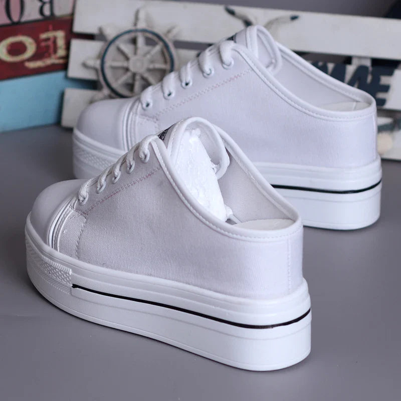 Slip-on Platform White Canvas Sneakers for Women