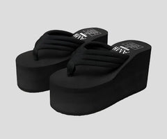 Bequeme Keil-Flip-Flops Schwarz für Frauen Stilvoll und bequem