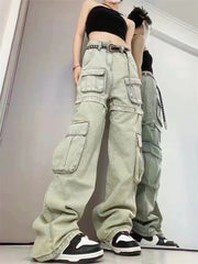 Women's Splicing Design High Waisted Jean Shorts Wide Leg Denim Pants