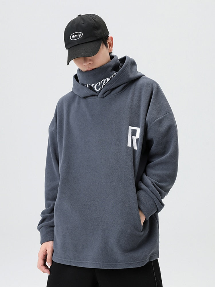 JKCPP Loose Fleece Black Hoodie for Men