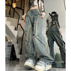 Baggy-Jeans in Blau mit hoher Taille und weitem Bein