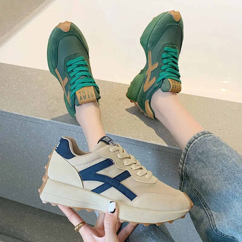 Zapatillas deportivas gruesas de piel de primera calidad para mujer