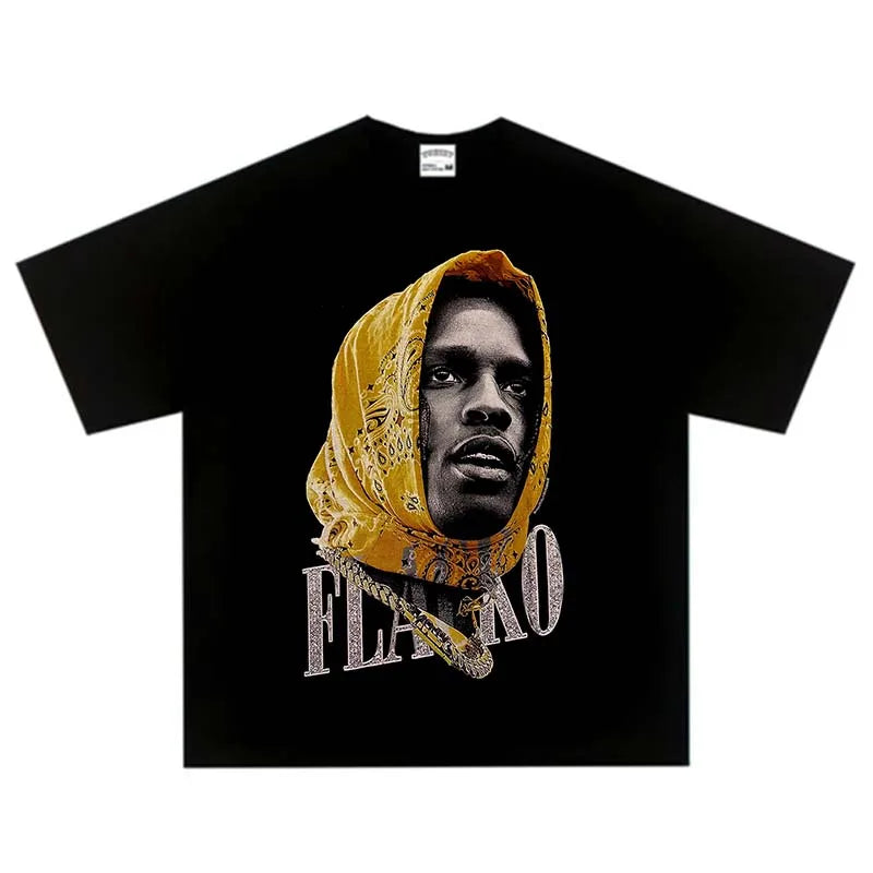 Camisetas gráficas vintage de rapero con lavado - Ropa urbana de verano