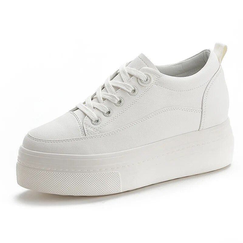 8 cm Plateau-Sneakers aus echtem Leder für Damen