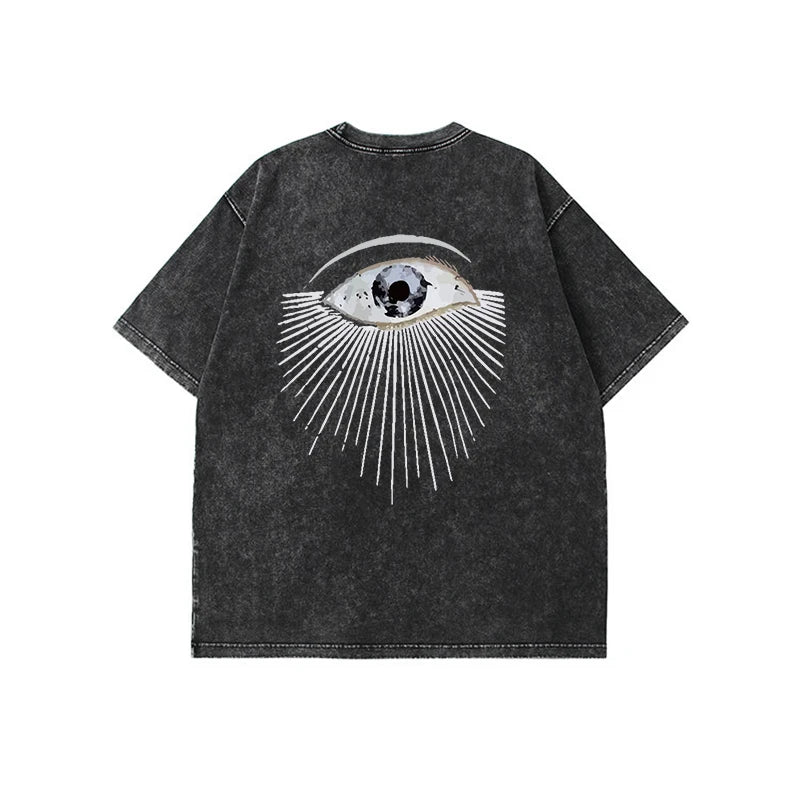 Camiseta holgada con estampado vintage y lavado ácido para mujer