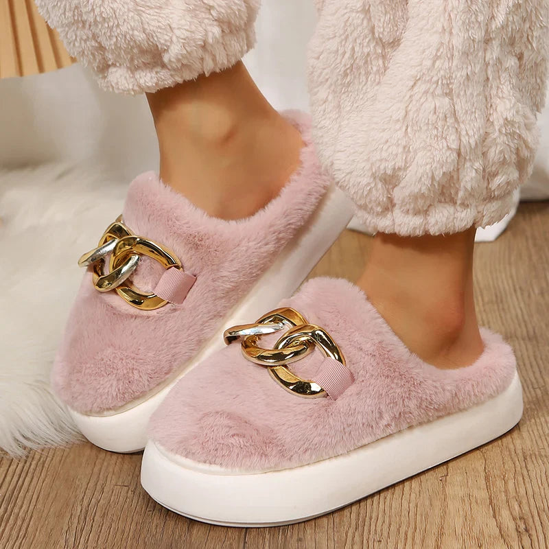 Pantuflas cálidas de plataforma para mujer