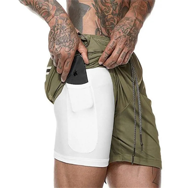 Pantalones cortos deportivos 2 en 1 de doble capa para hombre