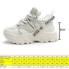 6 cm dicke Sneakers aus Air Mesh-Leder mit Bling-Effekt