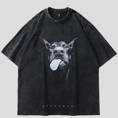 Hip Hop Doberman Oversized Women's Washed Cotton T-shirt