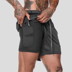 Pantalones cortos deportivos 2 en 1 de doble capa para hombre