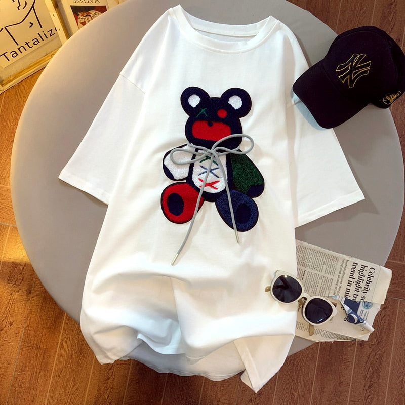 Besticktes Bären-T-Shirt für Damen