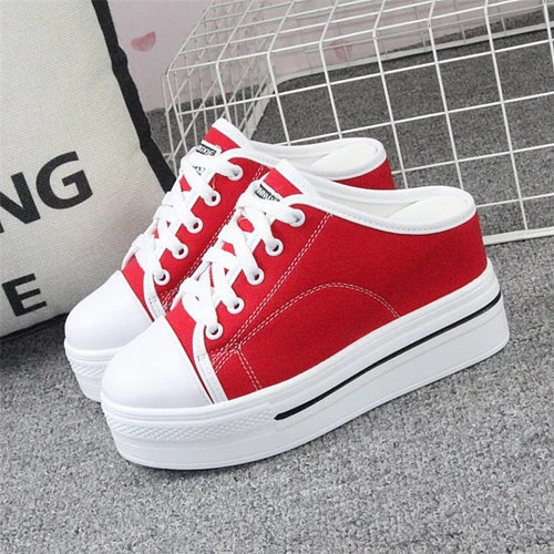 Slip-on Platform White Canvas Sneakers for Women