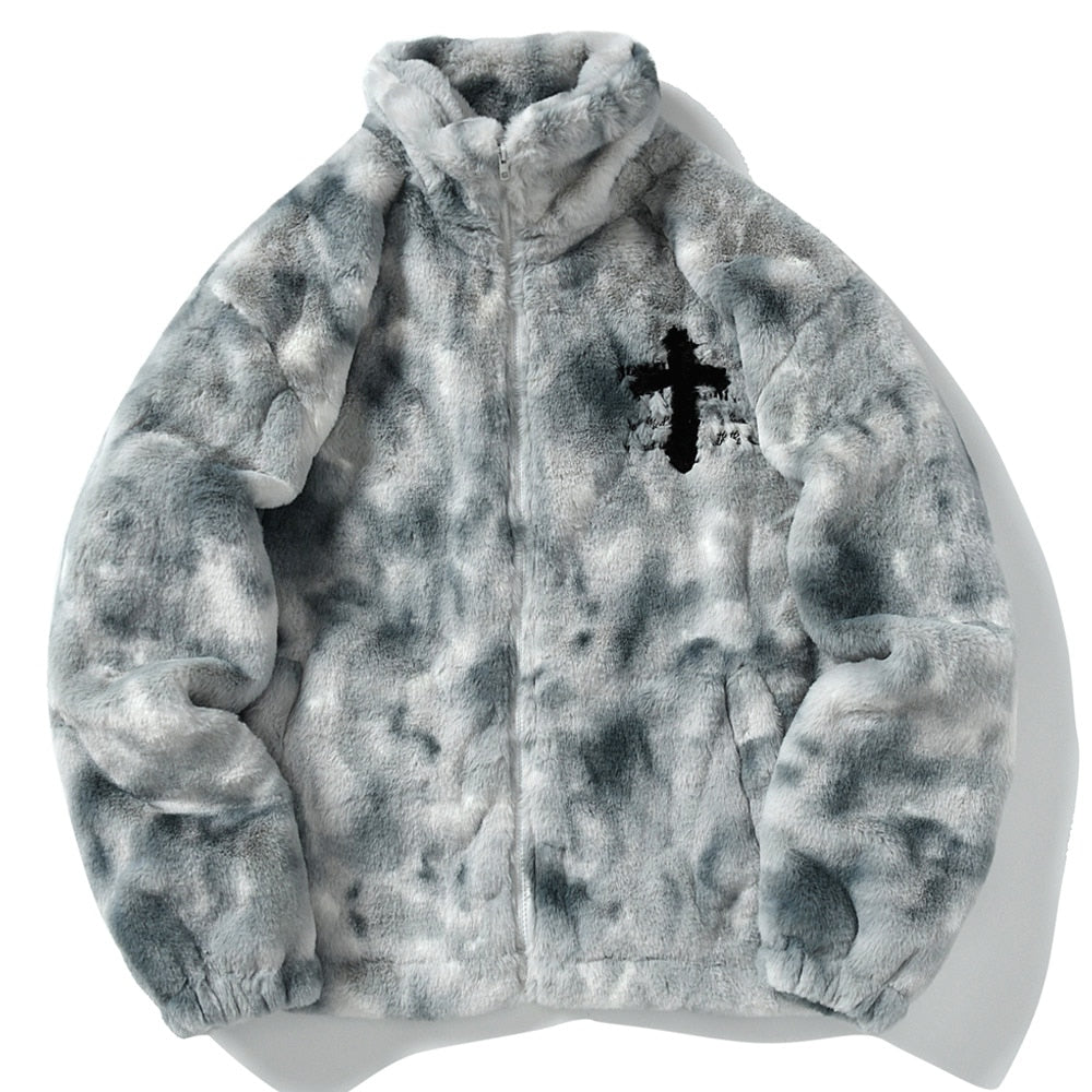 Unisex Cross Zip-Up Streetwear Faux Fur Jacket