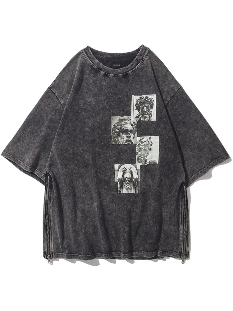 Distressed Acid Wash T-Shirt - Baumwolle im Goth-Stil für Männer