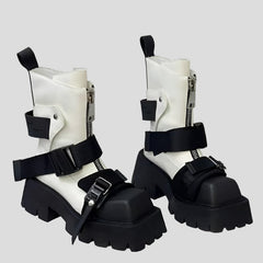 Belt Buckle Zipper Mid Calf Boots for Women