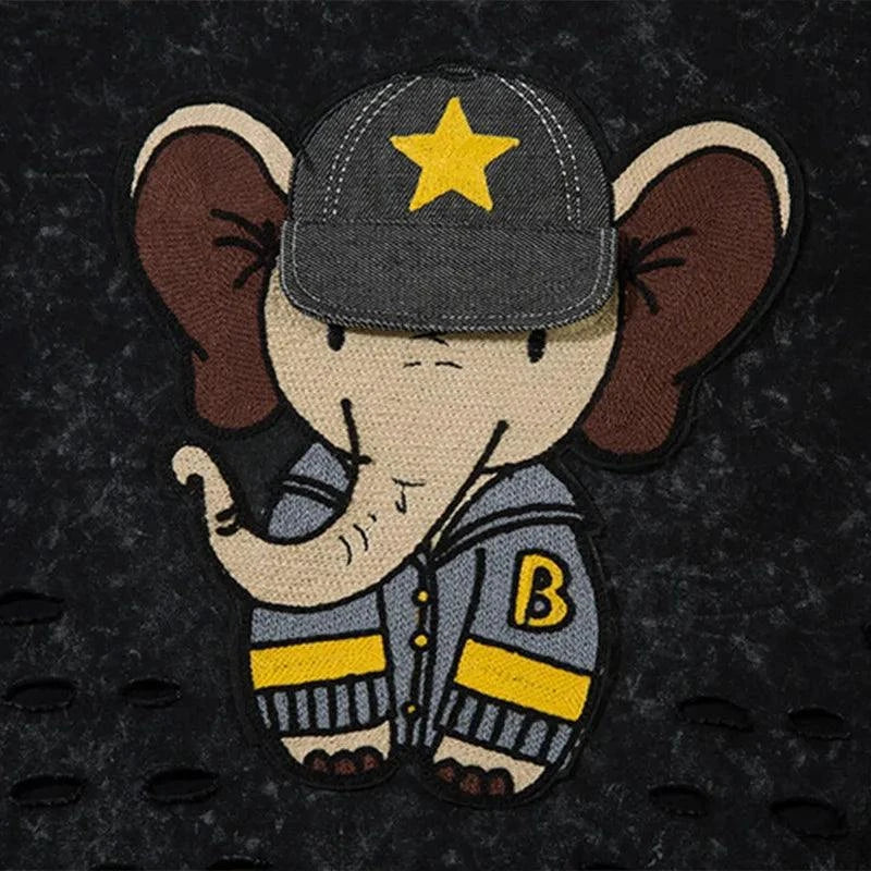Camiseta de patchwork para hombre con diseño de elefante roto