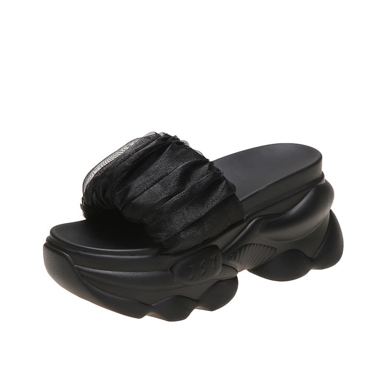 Silk Single Band Platform Slides for Women