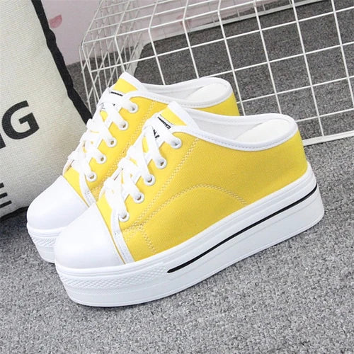 Slip-on Platform White Canvas Sneakers for Women