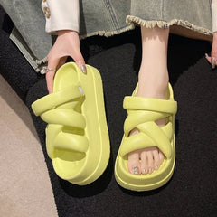 Slide Sandals Heightened with Crossover for Women