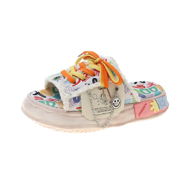 Zapatillas de plataforma con tiras de grafiti para el hogar