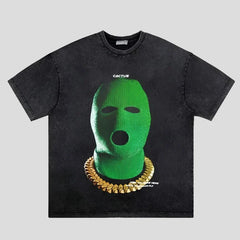 Vintage Green Hood Gangster Oversize Tee Streetwear Statement