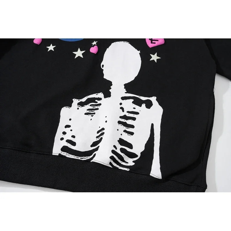 Cosmic Love Skeleton Hoodie Retro Street Vibes mit irdischer Zuneigung für Männer