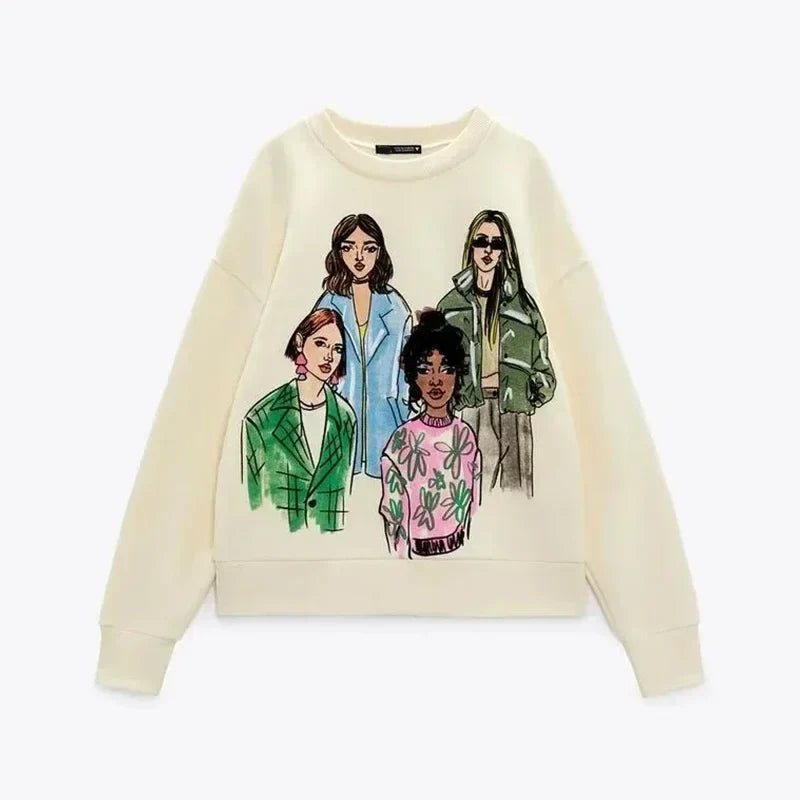 Sudadera con estampado de chicas hermosas para mujer