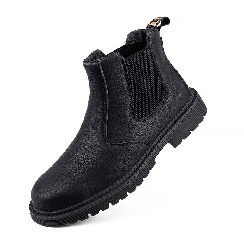 Botas de cuero con punta de acero para hombre, zapatos de trabajo de seguridad impermeables