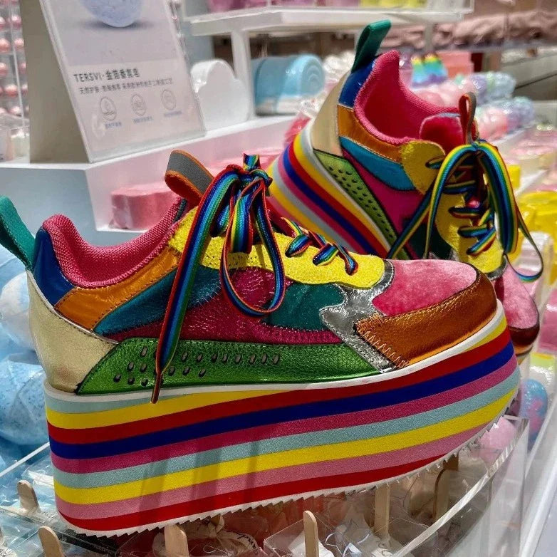 Women's Rainbow Sole Sneakers - High Heel Platform