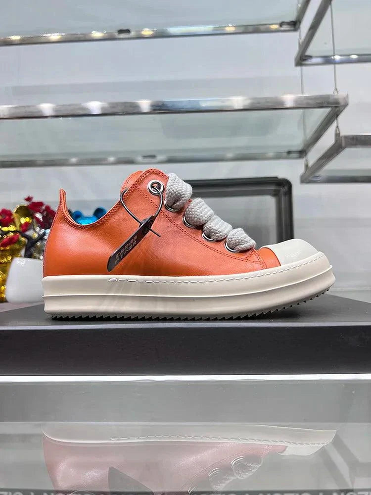 Leather Orange Sneakers Thick Sole Unisex