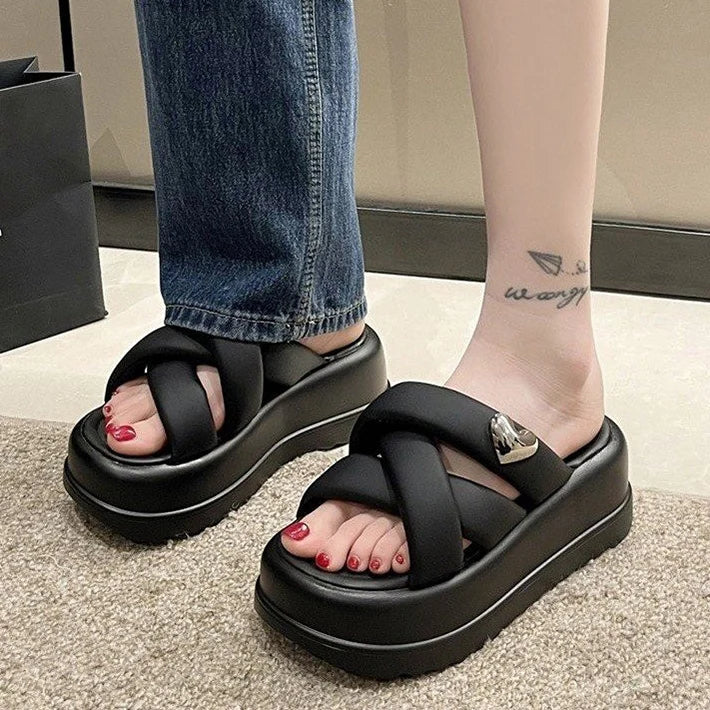 Sandalias de plataforma cruzadas para mujer