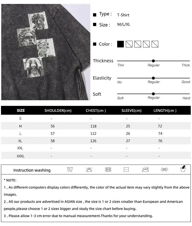Distressed Acid Wash T-Shirt - Baumwolle im Goth-Stil für Männer