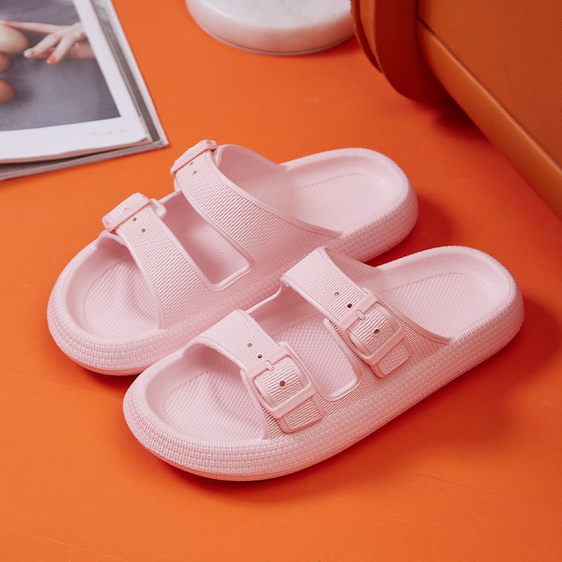 Two Strap Buckle Platform Slides for Women