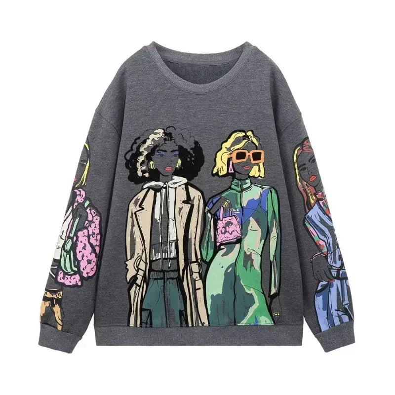 Sudadera con estampado de chicas hermosas para mujer