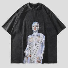 Distressed Oversized Tee with Graphic Print