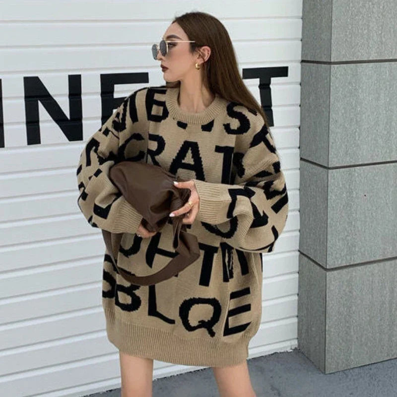 All-Match O-Neck Letter Sweaters Women's Autumn/Winter Pullovers