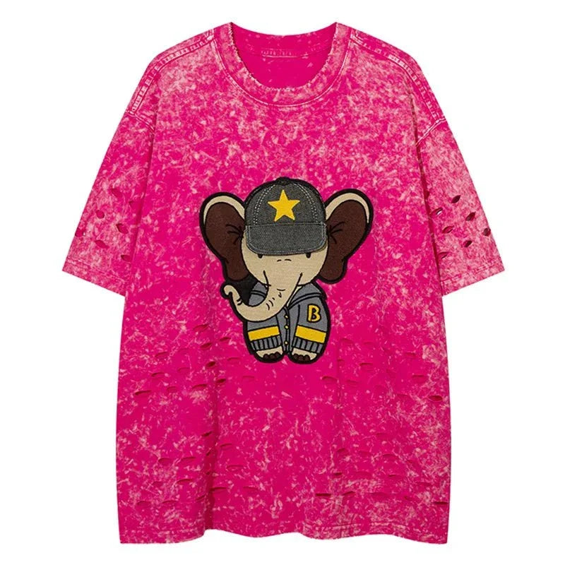 Camiseta de patchwork para hombre con diseño de elefante roto